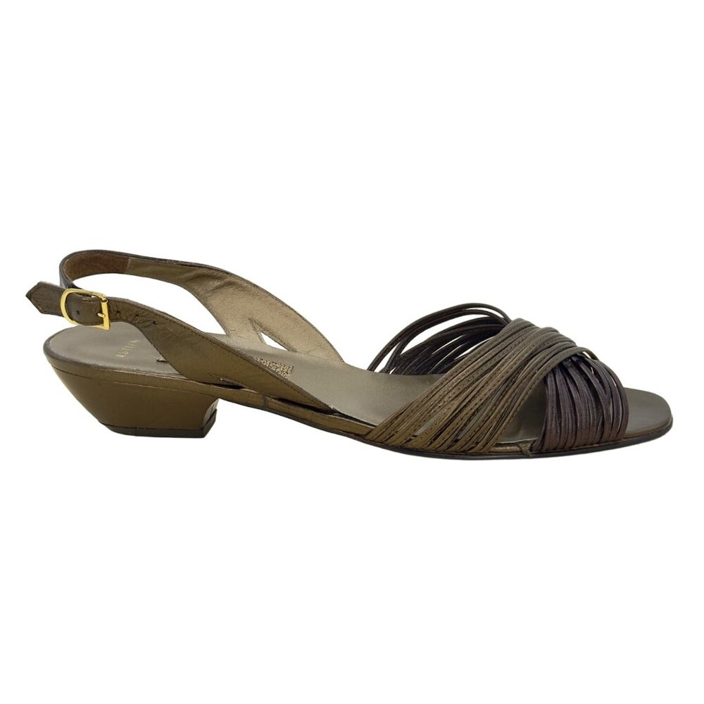 Amalfi Bronze Vintage Italian Leather Strappy Slingback Low Heel Sandals Sz 10AA